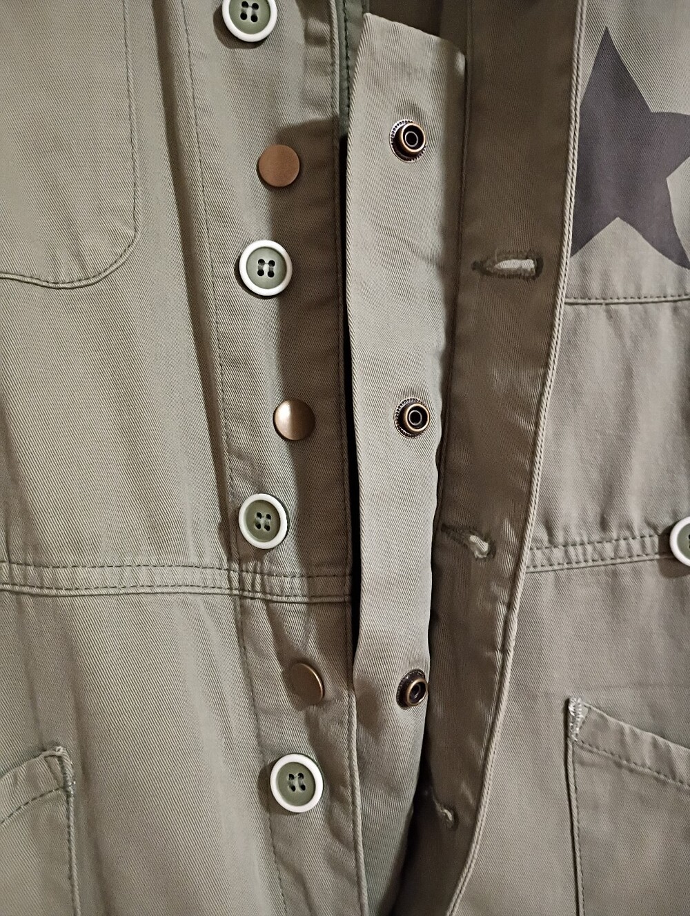 PISTOLA Star-Print Olive Green Utility Jumpsuit Like New - Picture 5 of 7